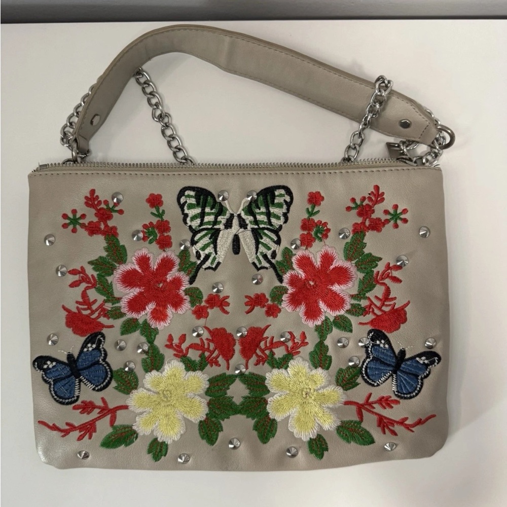Urban Expressions Studded and Floral Embroidered Cross Body, certified vegan